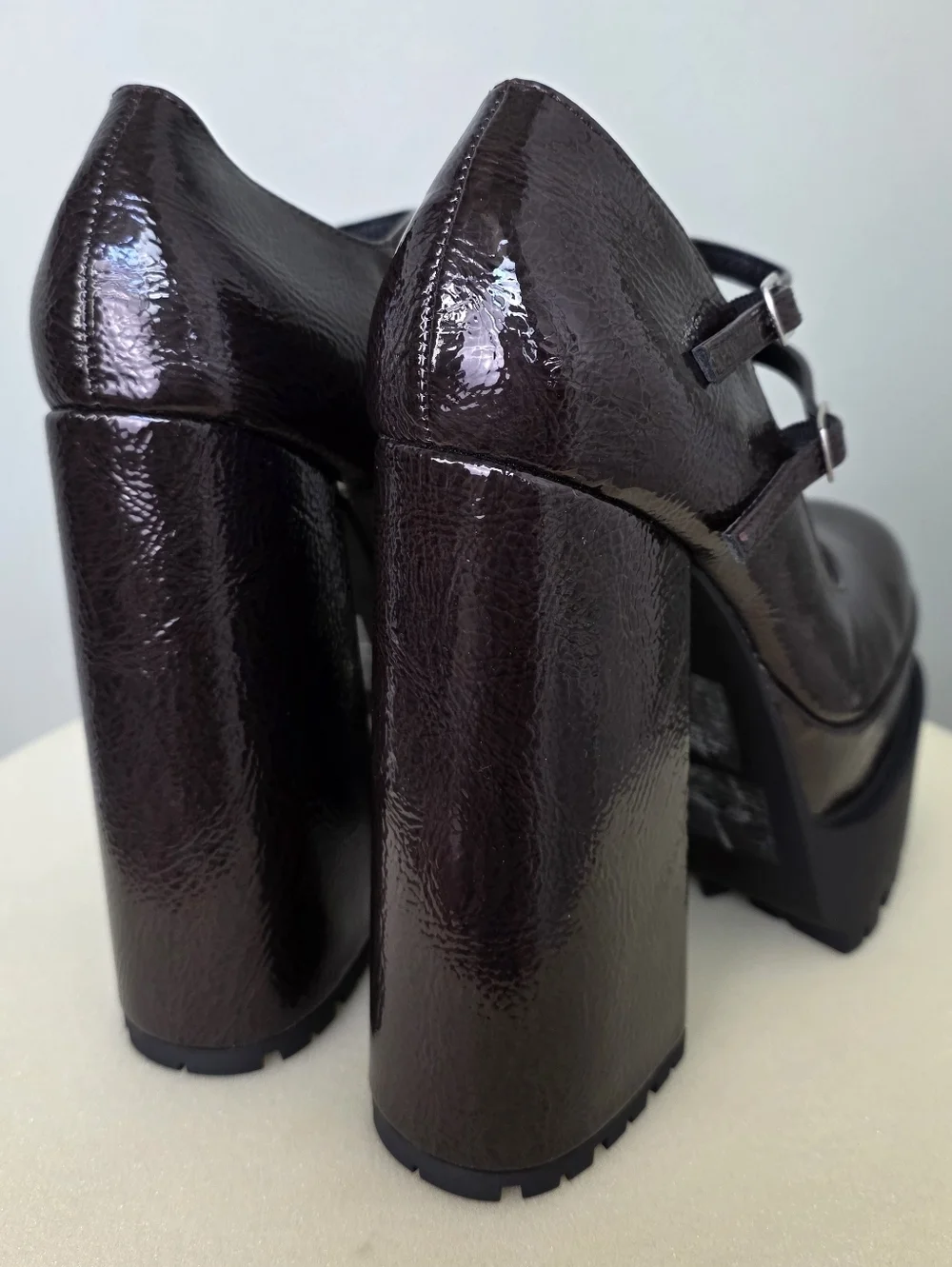 Affection Los Angeles Patent Lug Sole Platform Mary Janes - Dark Brown - 7.5 NEW